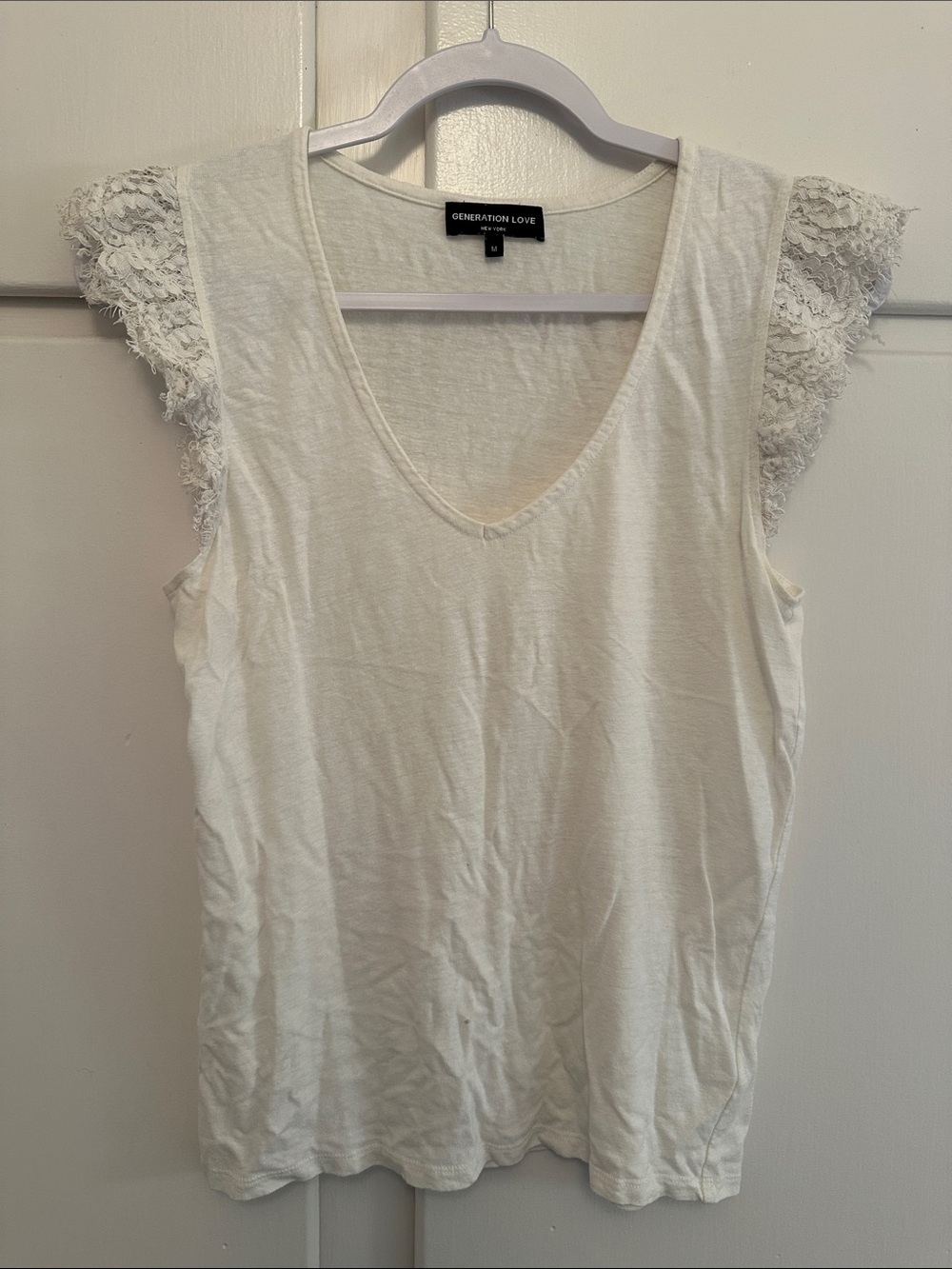 GUC Generation Love White Short Sleeve Tshirt with Lace Cap Sleeves